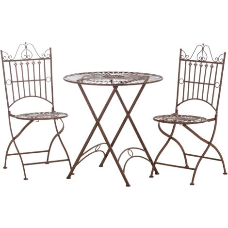 Ensemble de table et deux chaises de jardin design rustique en métal marron vieilli 100003000