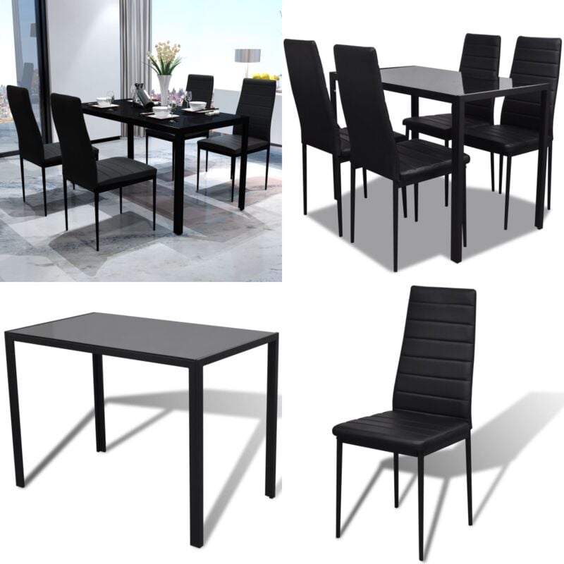 Ensemble de table pour salle à manger cinq pièces noir - Ensemble De Table à Manger - Table Et Chaises - Table Noire - Meuble Salle à Manger
