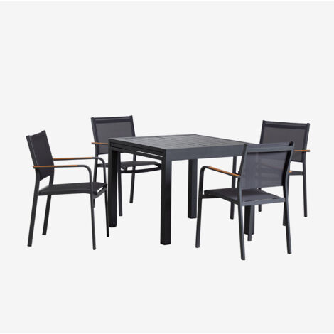 Ensemble de table rectangulaire 90-180x90 cm extensible en aluminium Starmi et 4 chaises de jardin empilables en aluminium Arche SKLUM Gris Graphite