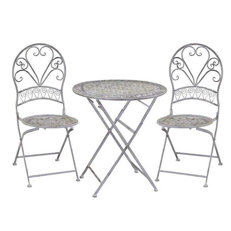 Webmarketpoint - Ensemble de table ronde en métal gris Ragusa avec 2 chaises pliantes cm ø70h76
