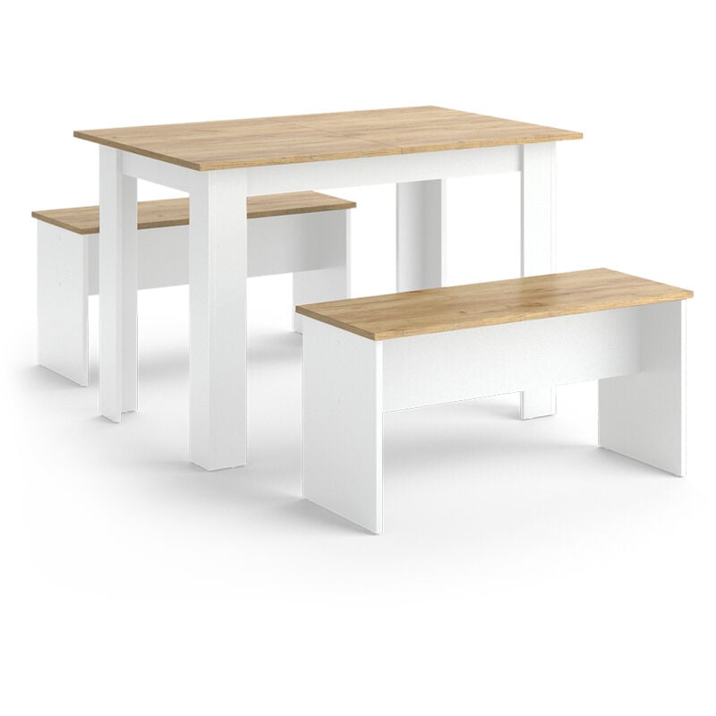 Groupe de banquettes d'angle Sentio, Chêne blanc/force de l'or, 112x73.6cm avec 2 bancs Vicco