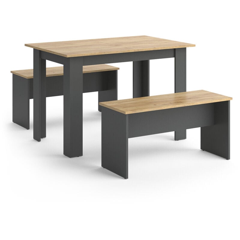 Ensemble de table à manger Sentio, Anthracite, 110 x 70 cm avec 2 bancs Vicco