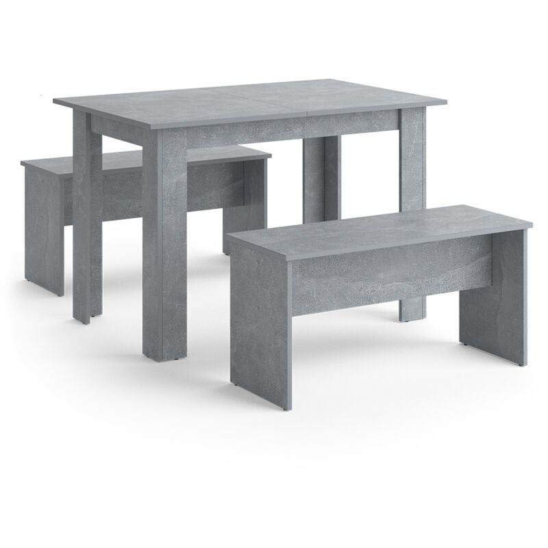 Ensemble de table à manger Sentio, Béton, 110 x 70 cm avec 2 bancs Vicco