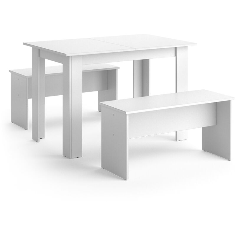 Ensemble de table à manger Sentio, Blanc, 110 x 70 cm avec 2 bancs Vicco