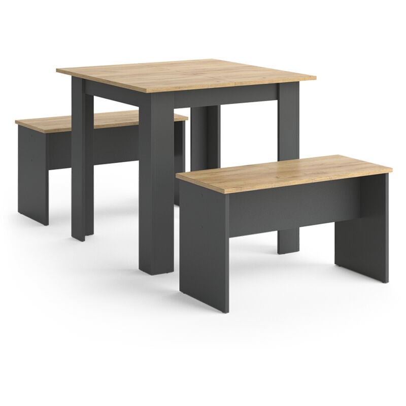 Ensemble de table à manger Sentio, Anthracite, 80 x 80 cm avec 2 bancs Vicco