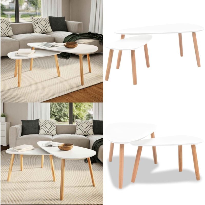 Vidaxl - Ensemble de tables basses 2 pcs Bois de pin massif Blanc - Table Basse - Meuble Salon - Style Scandinave - Table D'appoint - Set De Tables