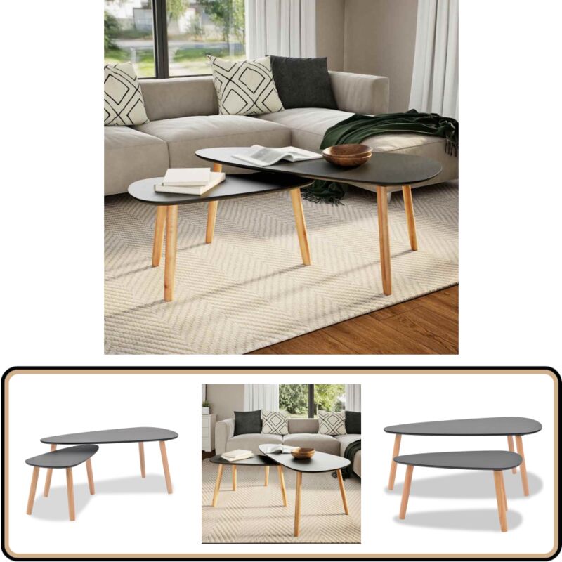 Vidaxl - Ensemble de tables basses 2 pcs Bois de pin massif Noir - Table Basse Scandinave - Meuble Salon - Table D'appoint - Set De Tables Basses