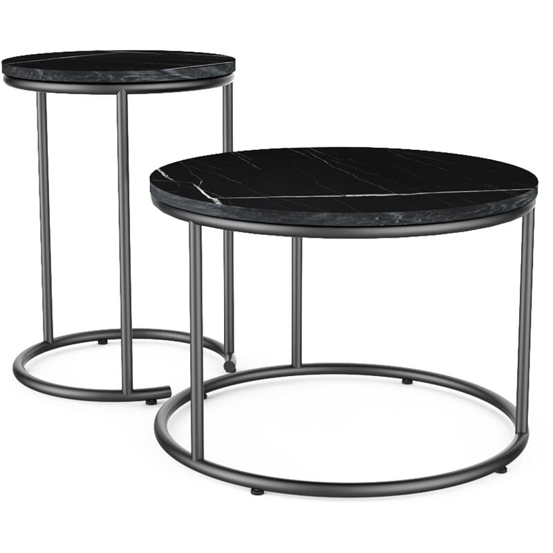 Vicco - Set de tables basses Ottawa, Marbre noir, 55 x 55 cm 2 parties