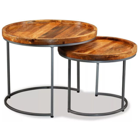 Ensemble de tables d'appoint 2 pcs Bois de manguier massif vidaXL