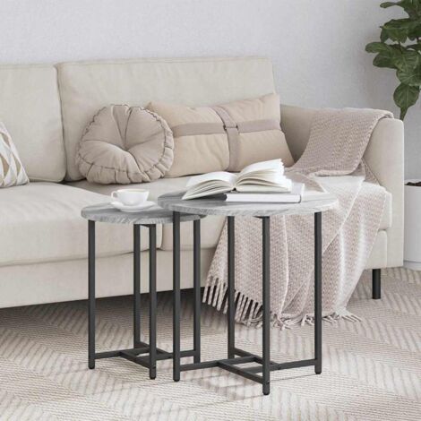 Ensemble de tables d'appoint 2 pcs-Table basse-Table Salon Gris sonoma et Noir 480060
