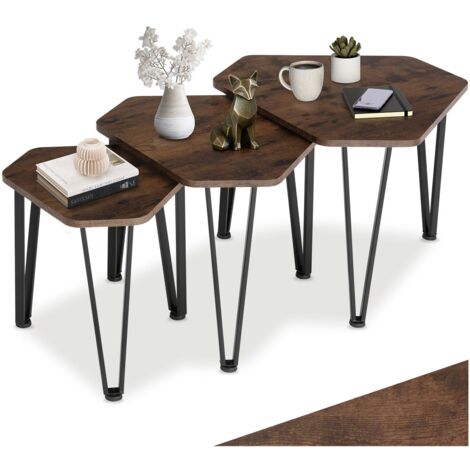 Ensemble de tables d'appoint en 3 parties empilable bois foncé