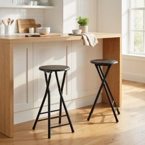 Ensemble de tabourets de bar de 2 ans,chaise pliante avec cadre en acier,chaises de cuisine avec repose-pieds doubles 34 x 30 x 70 cm noires