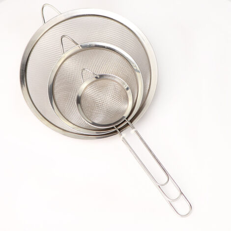 Ensemble de tamis et passoires - Tamis en métal en acier inoxydable, passoire à mailles fines  Lot de 3 mailles de cuisine, cuisson au tamis, farine