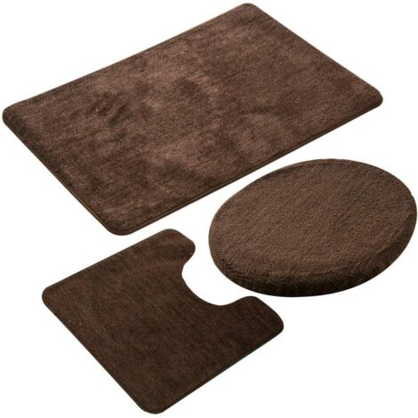 Ensemble de tapis de salle de bain 3 pièces, antidérapant, à séchage rapide, doux, confortable et absorbant, (marron)
