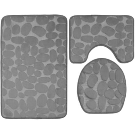 Ensemble de tapis de salle de bain 3 pièces, tapis de bain ultra doux antidérapant et absorbant, tapis de bain moelleux, tapis en U et housse d'abattant WC, décoration d'intérieur, gris