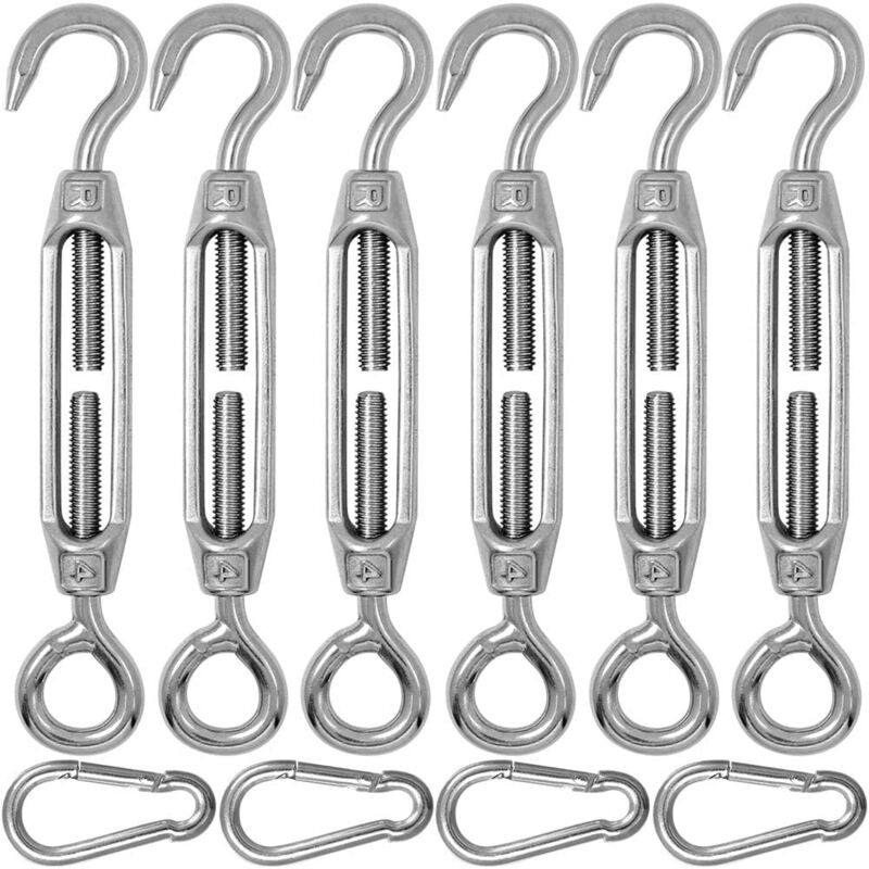 Ensemble de tendeurs de corde à crochet et œillet en acier inoxydable - Lot de 6