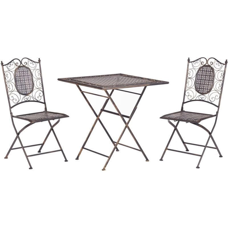 Ensemble Bistrot de Jardin Table avec 2 Chaises Pliables en Métal Effet Vieilli Noir Bormio