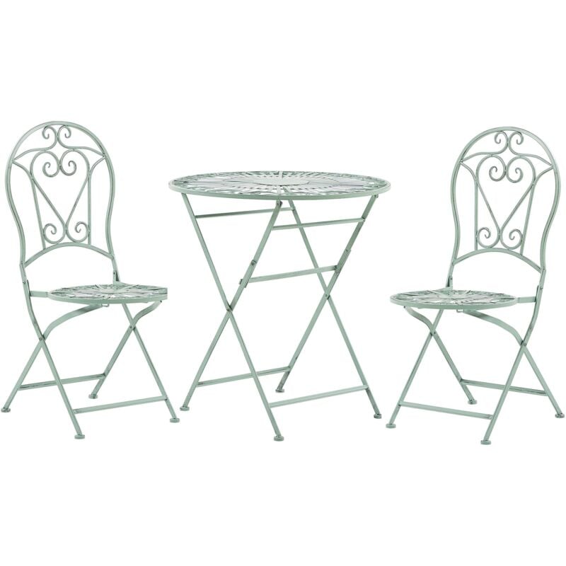 Beliani - Ensemble Bistrot Table et Chaises Pliantes en Métal Vert avec Ornaments Décoratifs pour Jardin Terrasse ou Balcon Classique et Romantique