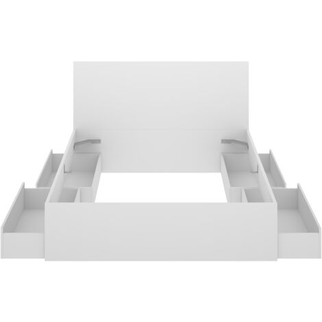 Ensemble de tête de lit 140X190 cm avec 4 tiroirs + 2 tables de chevet coloris blanc - Longueur 246 x Profondeur 195 x Hauteur 100 cm