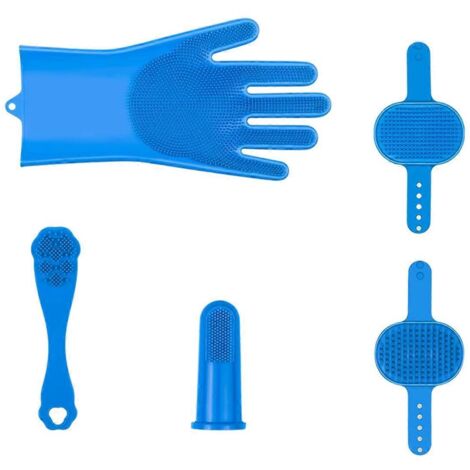 Ensemble de toilettage pour animaux de compagnie 6 pièces : gants de bain pour chien et brosse de massage.