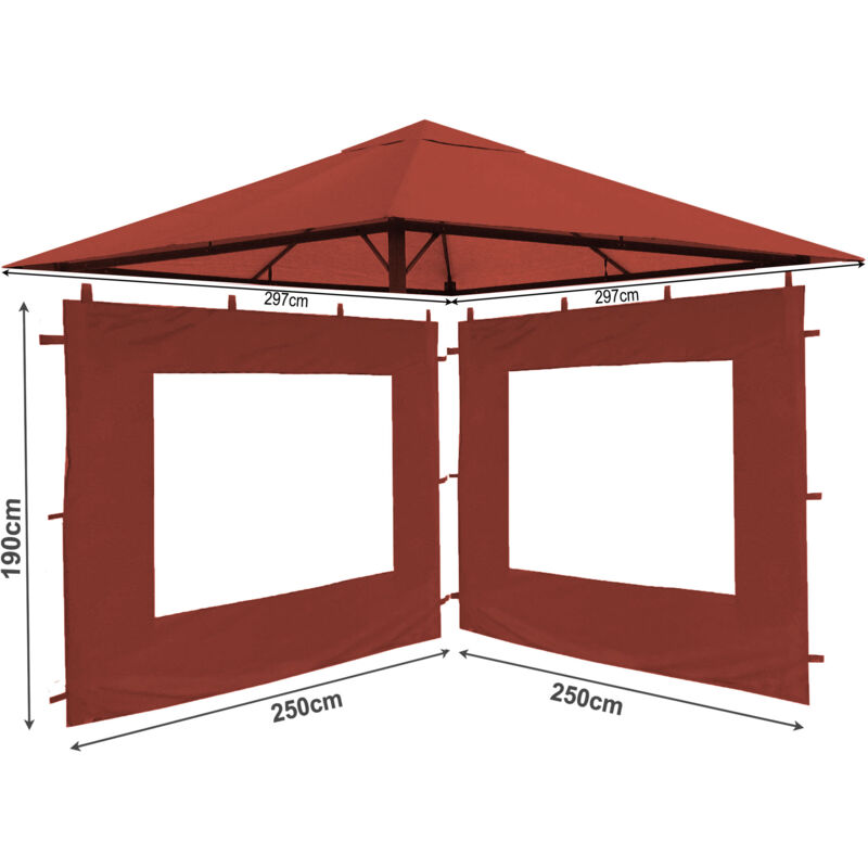 Quick-star - Ensemble de toit de remplacement et 2 pièces latérales pour pavillon de jardin 3x3m Rouge-orange antique pavillon couverture de