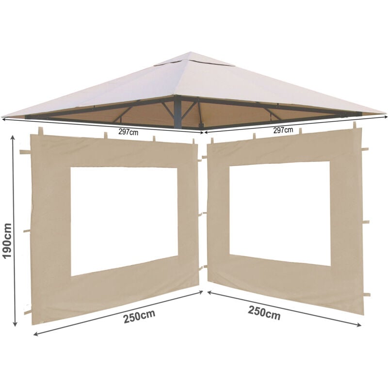 Quick-star - Ensemble de toit de remplacement et 2 pièces latérales pour pavillon de jardin 3x3m Beige antique pavillon couverture de remplacement