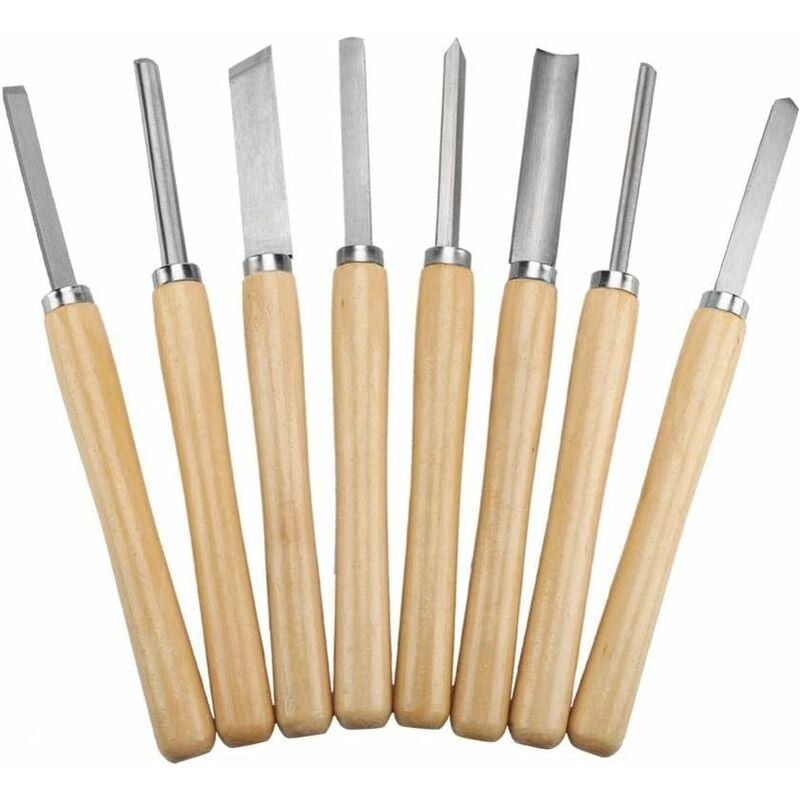 Aougo - Ensemble de tournage Ciseau à bois, 8pcs Ensemble de burin à bois Outils de tournage Gouge à bois oblique Séparation