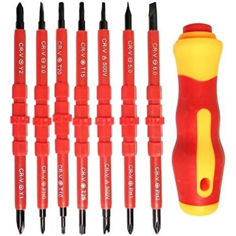 Ensemble de tournevis électrique isolé 7pcs multifonctionnel 14 en 1 kit d'outils réparation d'électricien alliage interchangeable -