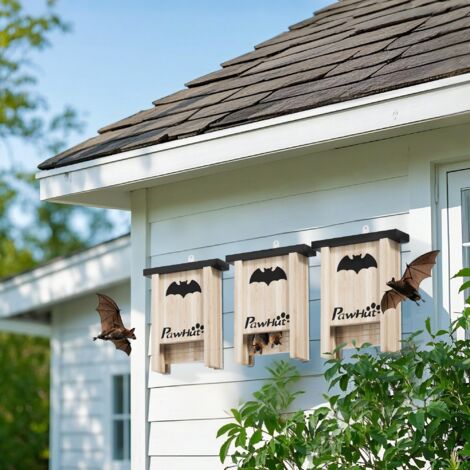 Ensemble de trois boîtes à chauve-souris nichoir chauve-souris avec un crochet18 x 6 x 22.5 cm bois naturel