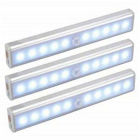 Ensemble de trois lampes LED, sans fil, rechargeable par USB, magnétique, avec détecteur de présence, portable. Peut servir de lampe de penderie, de lampe de secours, de veilleuse pour enfants ou de l