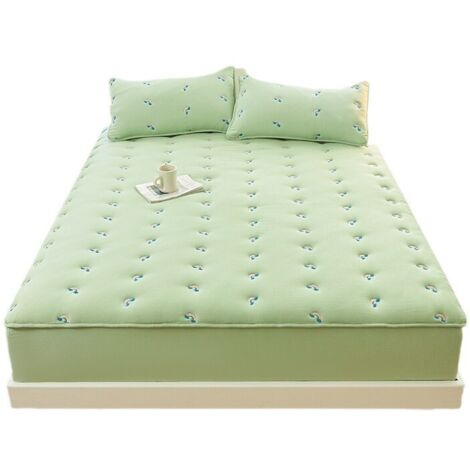 Ensemble de trois pièces de drap-housse matelassé en coton lavé teint en fil de coton brodé, protège-matelas simple et double