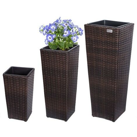 Ensemble de trois pots de fleurs hauts couleur brun foncé