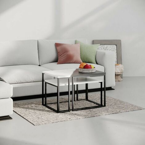 Ensemble de trois tables gigognes OhLady blanc et anthracite avec pieds noirs
