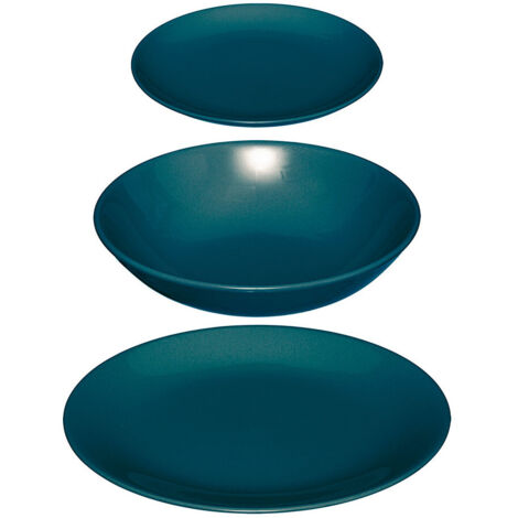Ensemble de vaisselle bleue 18 pièces – Assiettes plates ø26 cm, ø21 cm, ø20 cm – Résistant, compatible lave-vaisselle et micro-ondes – Secret De Gourmet