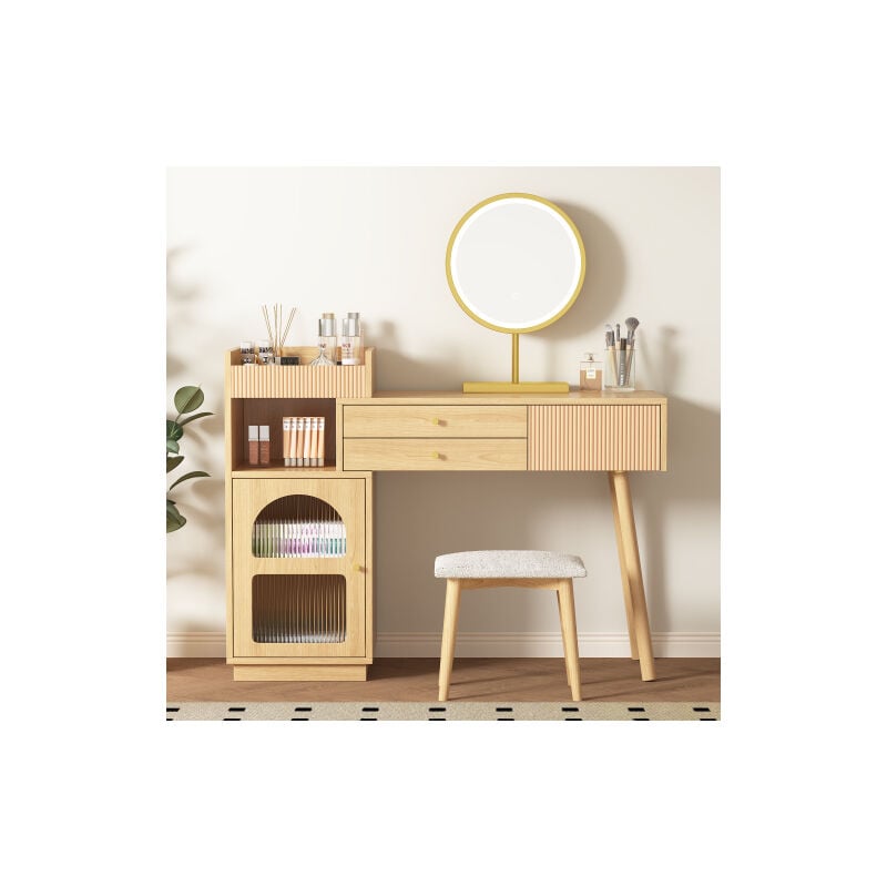 Ensemble de vanité, vanité avec miroir LED et éclairage tricolore, vanité en bois dans la Chambre studio. Dimensions: B120 / h90 / T40 cm