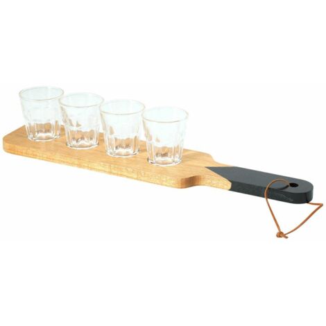 Ensemble de verres à liqueur avec plateau en bois