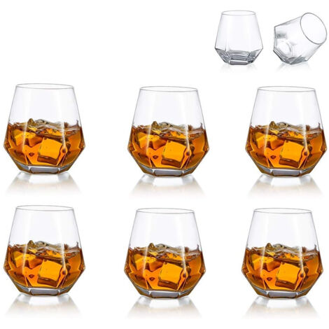 Ensemble de verres à whisky (ensemble de 6 pièces), convient également au bourbon, au rhum et aux boissons de bar, capacité de 300 ml.