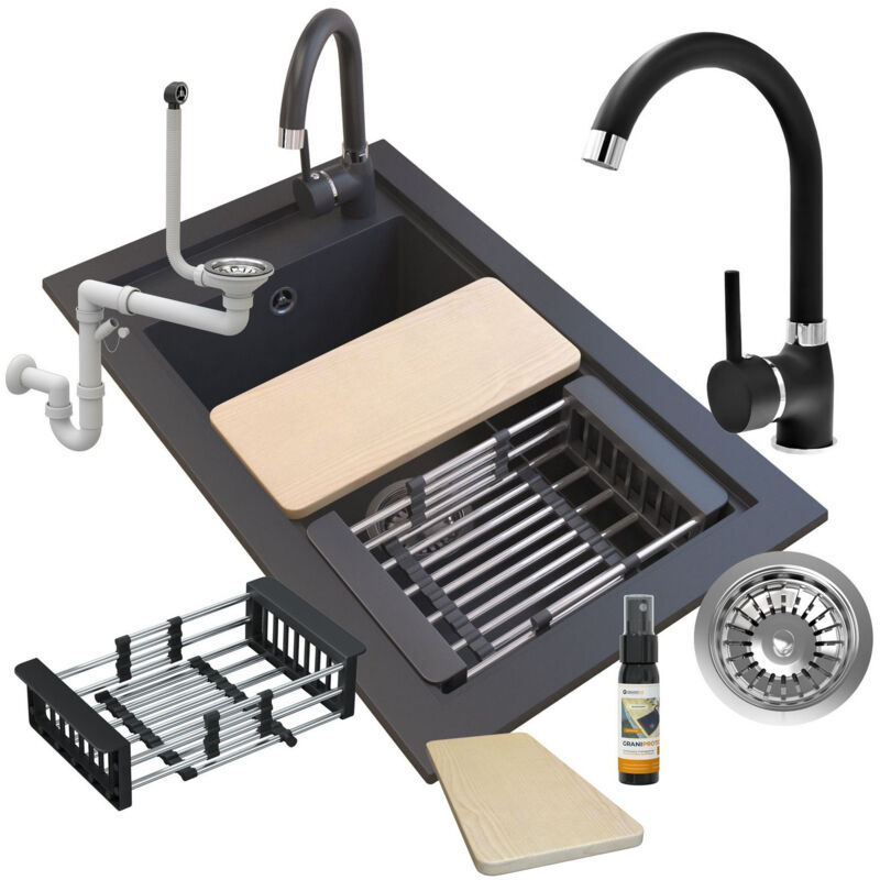 Granitan - Ensemble de vidange devier en granit robinet siphon noir 84802629