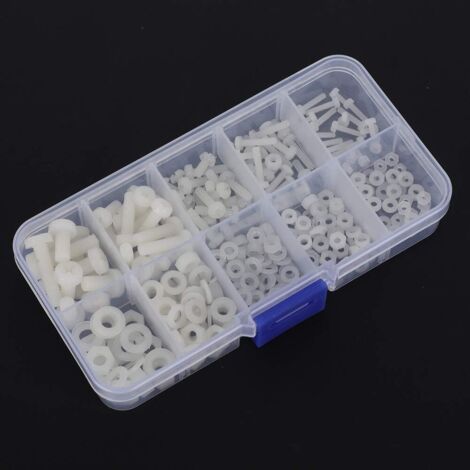 Ensemble de vis et écrous M2, M2.5, M3, M4, M5, 270 pièces, assortiment de vis, écrous et rondelles en nylon pour fixations (blanc)
