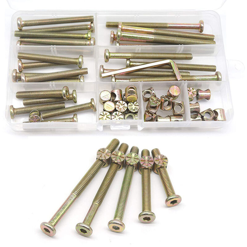 Ensemble de vis et écrous pour cadre de lit, pièces de lit enfant, lot de 25 vis pour lits superposés M6-1 x 40 mm / 50 mm / 60 mm / 70 mm / 80 mm /