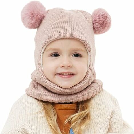 Ensemble d'écharpe de chapeau d'hiver de bébé, écharpe de chapeau d'enfants d'enfant en bas âge unisexe, rose
