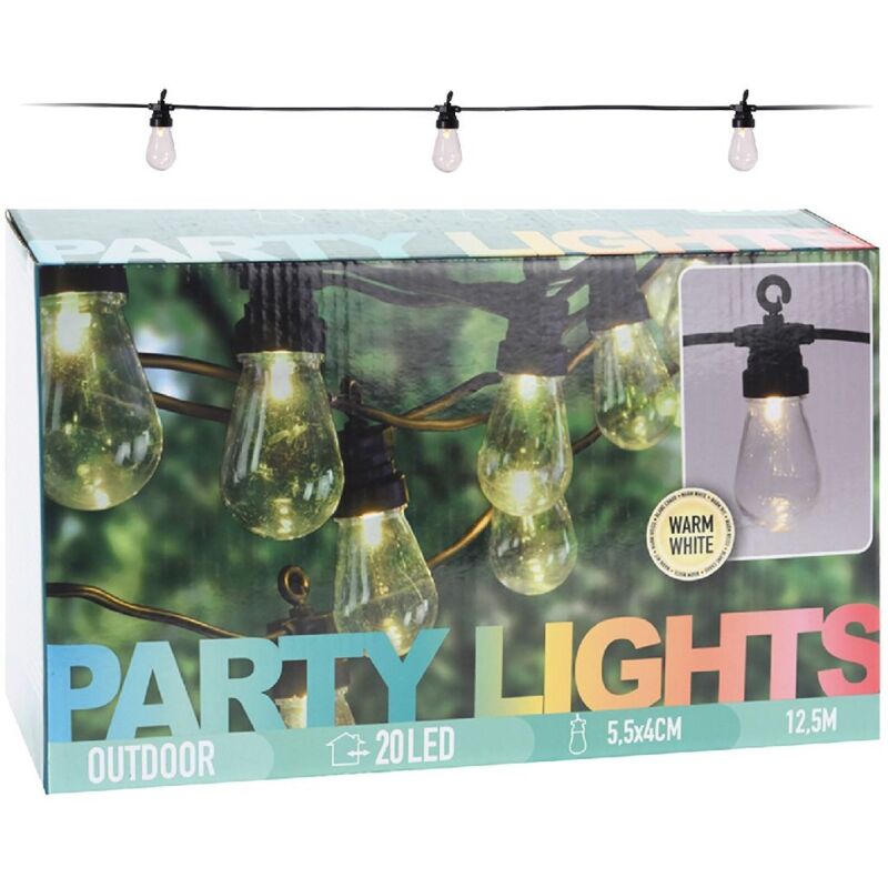 Clairage de fête extérieur 12,5 m 20 ampoules led blanc chaud