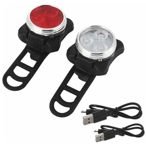 Ensemble d'éclairage de vélo à LED, éclairage de vélo rechargeable par USB, éclairage de vélo de lampe de vélo, feu arrière, feux de vélo rechargeables avec 5 modes de clignotement, 2 câbles USB,