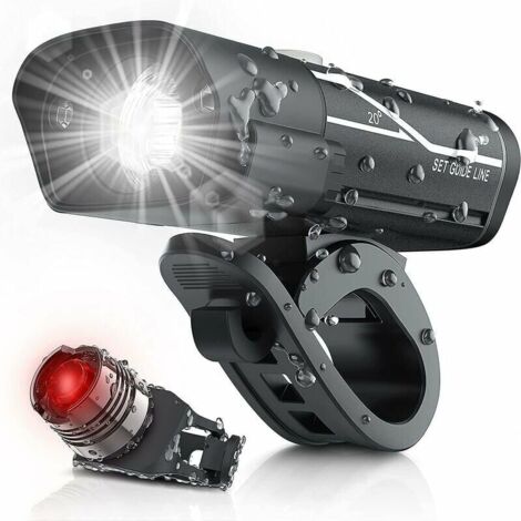 Ensemble d'éclairage de vélo rechargeable USB 1000 lumens, phare de vélo à 3 LED super lumineux Ipx5 étanche lampe de poche de sécurité à vélo rotation à 360 degrés 3 interrupteurs