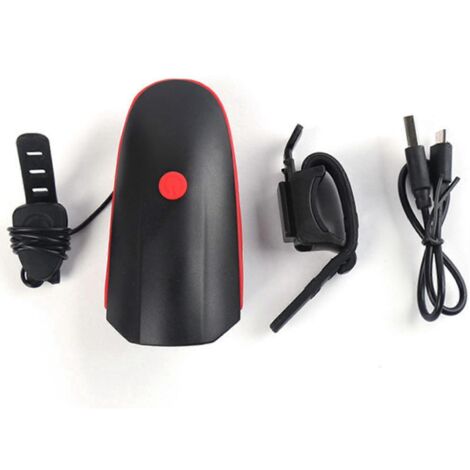Ensemble d'éclairage et de klaxon pour vélo 2024, rechargeable par USB, comprenant un phare avant et un feu arrière rouges.
