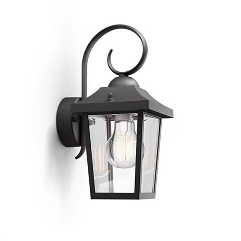 Ensemble d'Éclairage Extérieur Philips myGarden Buzzard : Applique Murale Noire IP44 + Ampoule led Ultra-Efficace E27 4W (Équivalent 60W)
