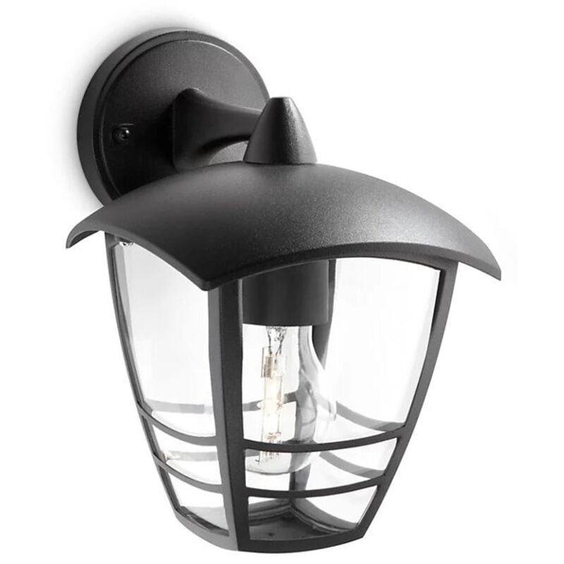 Ensemble d'Éclairage Extérieur Philips myGarden Creek – Applique Murale Noire IP44 + Ampoule LED Ultra-Efficace E27 4W (Équivalent 60W)