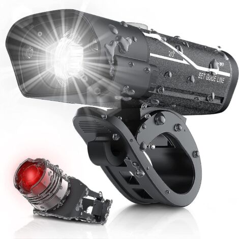 Ensemble d'éclairage vélo rechargeable USB 1000 lumens, lampe frontale de vélo à 3 LED ultra-lumineuse, étanche IPX5, rotation à 360°, 3 interrupteurs.