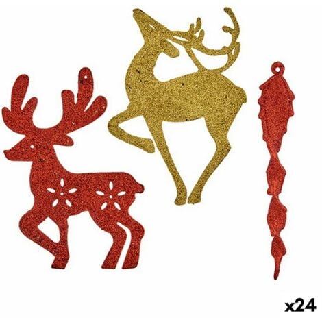 KRIST+ Ensemble Décorations de Noël Rouge Doré Plastique 14,5 x 14,5 x 2 cm (24 Unités)