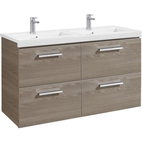 Ensemble d'éléments bas avec quatre tiroirs et double lavabo PRISMA - ROCA Couleur : Fresno